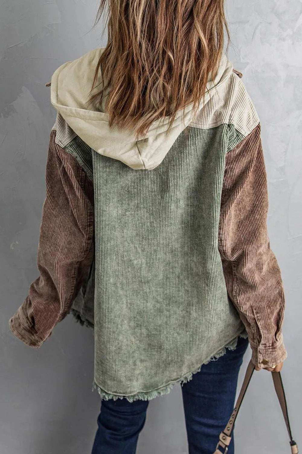 Snap Front Hooded Corduroy Shacket - Trendsi - Flyclothing LLC