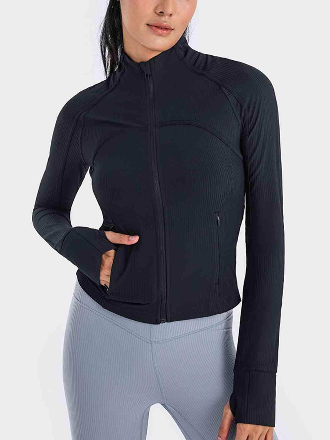 Zip-Up Long Sleeve Sports Jacket - Trendsi - Flyclothing LLC