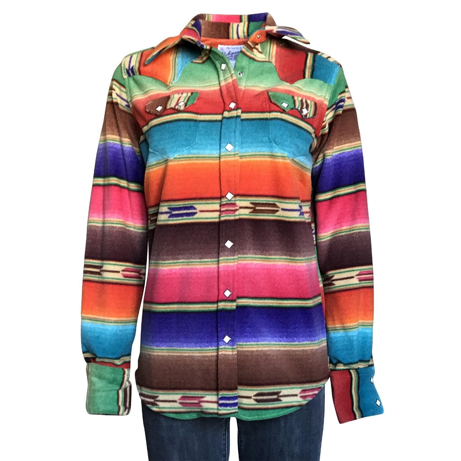 Women's Serape Pattern Fleece Western Shirt in Brown & Purple - Flyclothing LLC