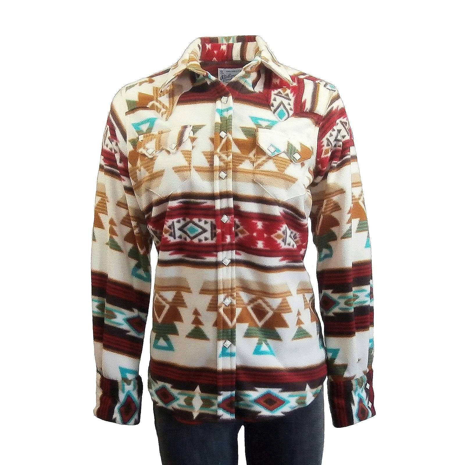 Rockmount Clothing Women's Native Pattern Fleece Western Shirt in Tan & Red - Rockmount Clothing - Flyclothing LLC