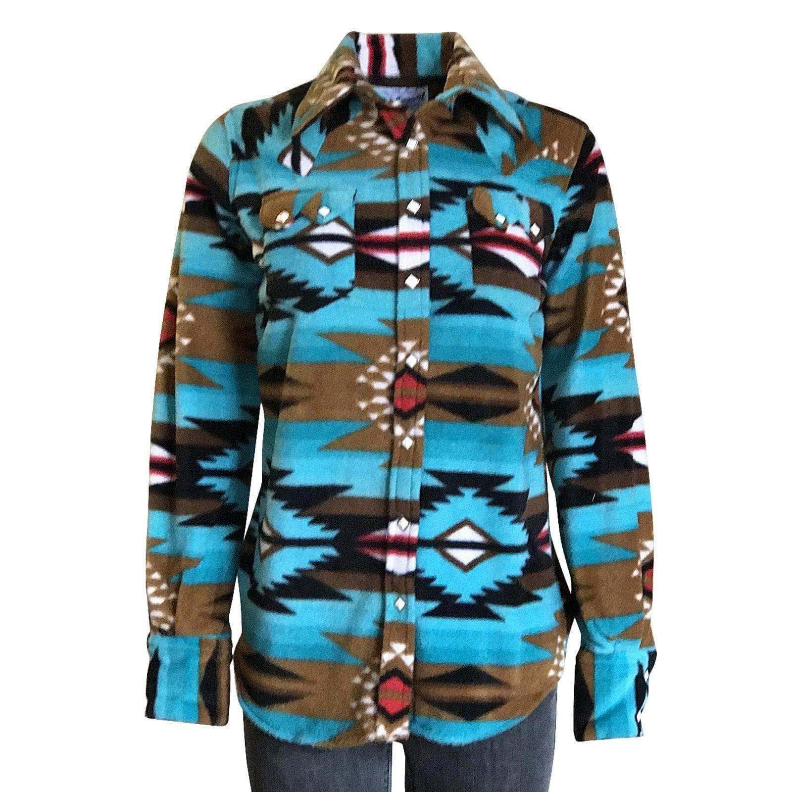Rockmount Ranch Wear Womens Native Pattern Turquoise Fleece Western Shirt - Rockmount Clothing - Flyclothing LLC