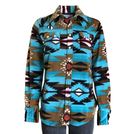 Rockmount Ranch Wear Womens Native Pattern Turquoise Fleece Western Shirt - Rockmount Clothing