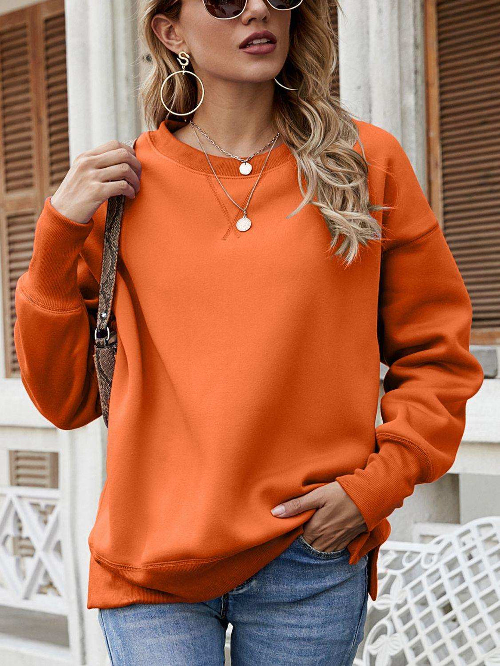 Dropped Shoulder Slit Sweatshirt - Trendsi - Flyclothing LLC