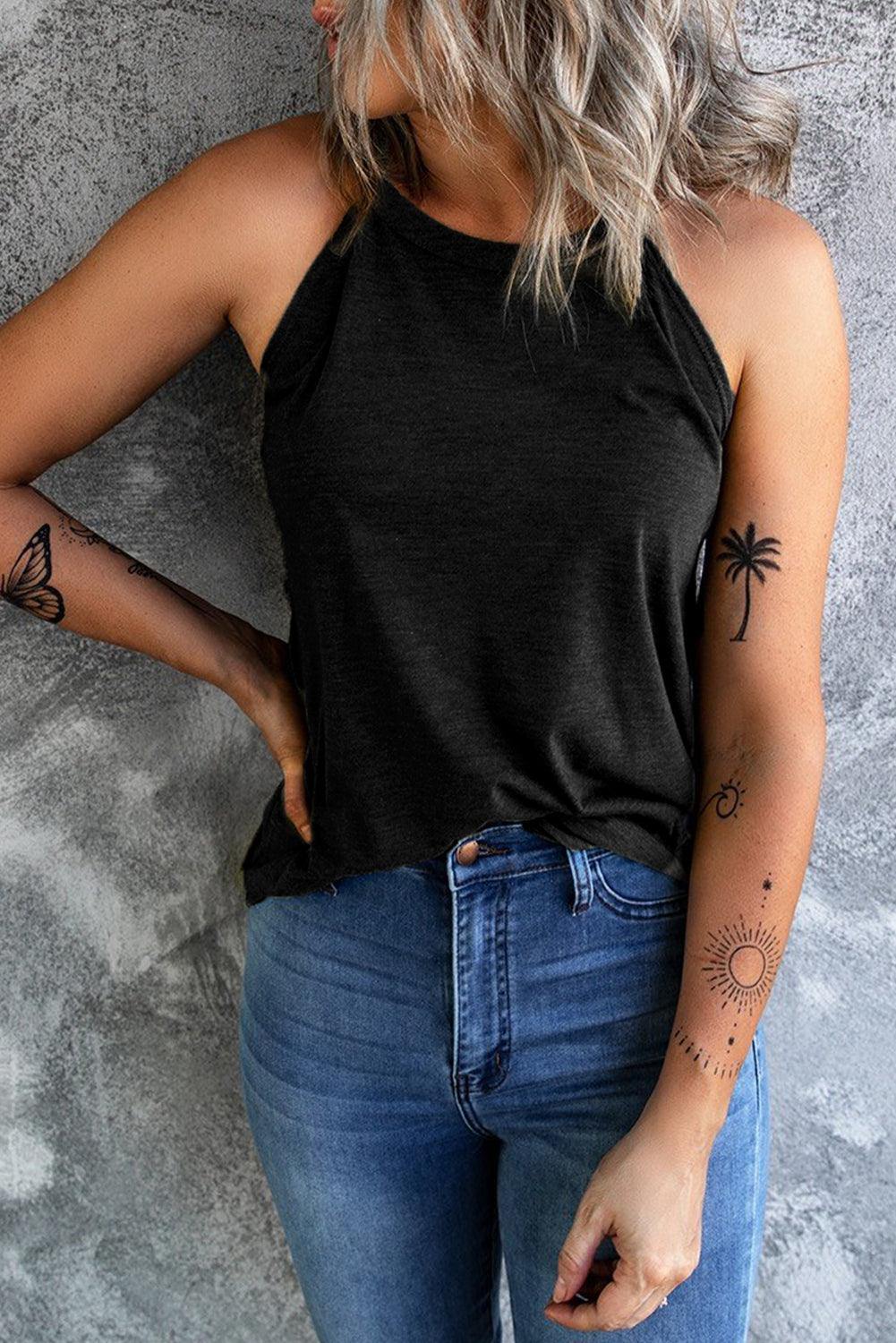 Curved Hem Grecian Tank Top - Trendsi