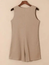 Waffle-Knit Half Button Sleeveless Romper with Pockets - Trendsi - Flyclothing LLC