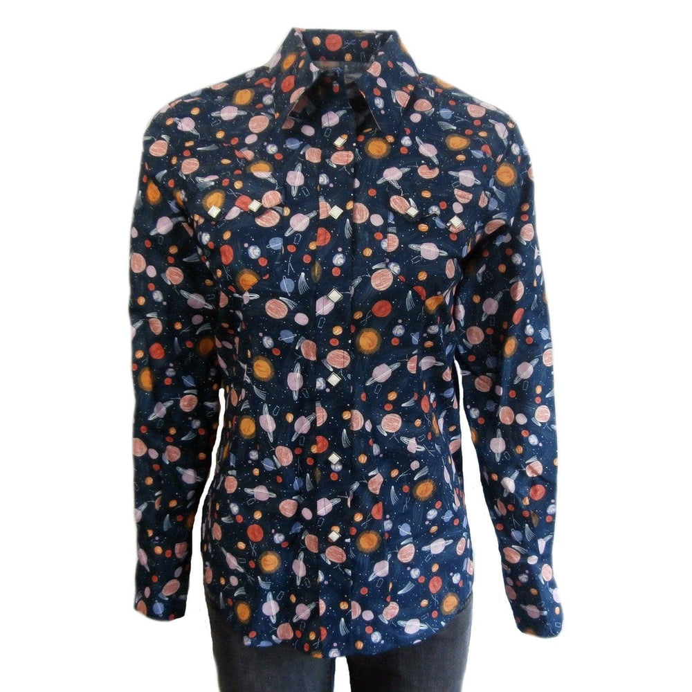 Rockmount Clothing Womens Solar System Print Western Shirt In Navy - Rockmount Clothing