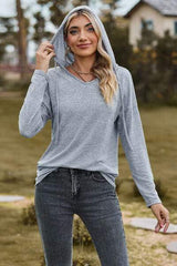 Drawstring Dropped Shoulder Hooded T-Shirt - Trendsi - Flyclothing LLC