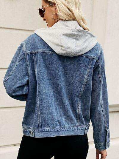 Drawstring Hooded Button Up Denim Jacket - Trendsi - Flyclothing LLC