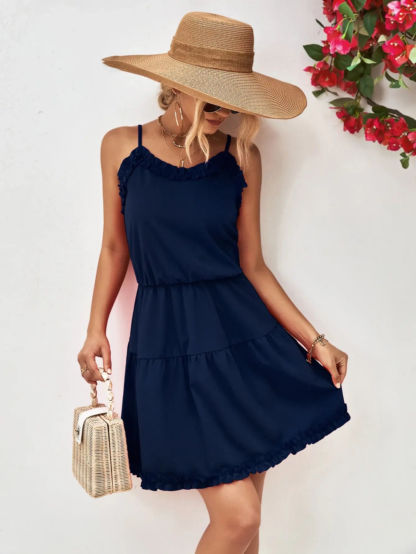 Frill Trim Spaghetti Strap Mini Dress - Trendsi - Flyclothing LLC