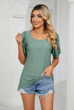 Eyelet Puff Sleeve Round Neck Top - Trendsi