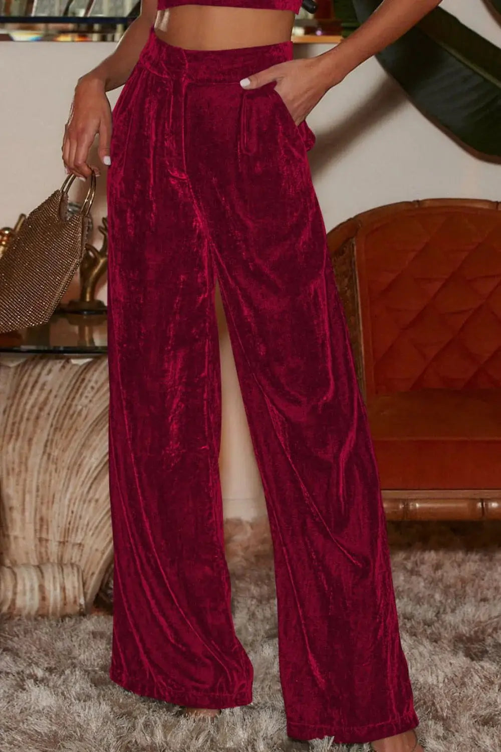 Loose Fit High Waist Long Pants with Pockets - Trendsi - Flyclothing LLC