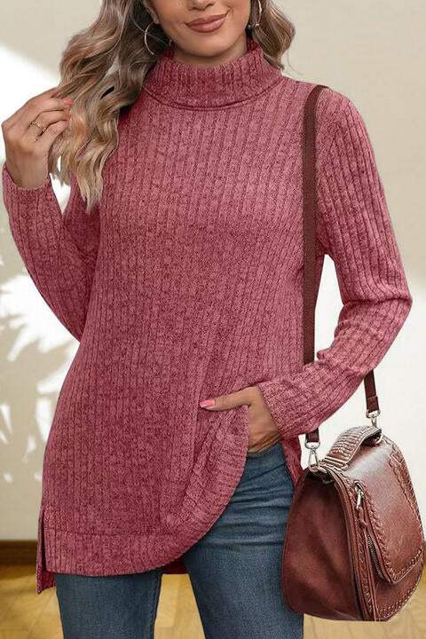 Turtleneck High Low Top - Trendsi - Flyclothing LLC