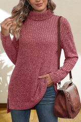 Turtleneck High Low Top - Trendsi - Flyclothing LLC