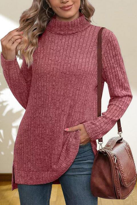 Turtleneck High Low Top - Trendsi