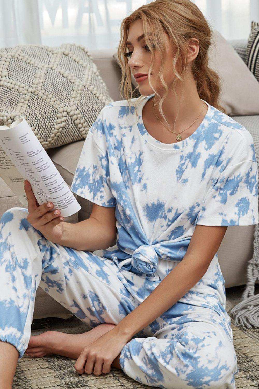 Tie-Dye Tee and Drawstring Waist Joggers Lounge Set - Trendsi - Flyclothing LLC