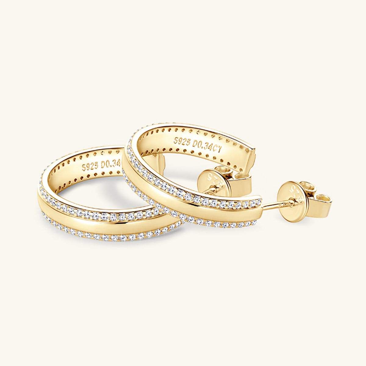 925 Sterling Silver Inlaid Moissanite C-Hoop Earrings - Trendsi - Flyclothing LLC