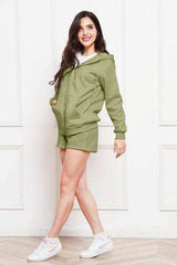 Zip Up Drawstring Hoodie and Shorts Set - Trendsi - Flyclothing LLC
