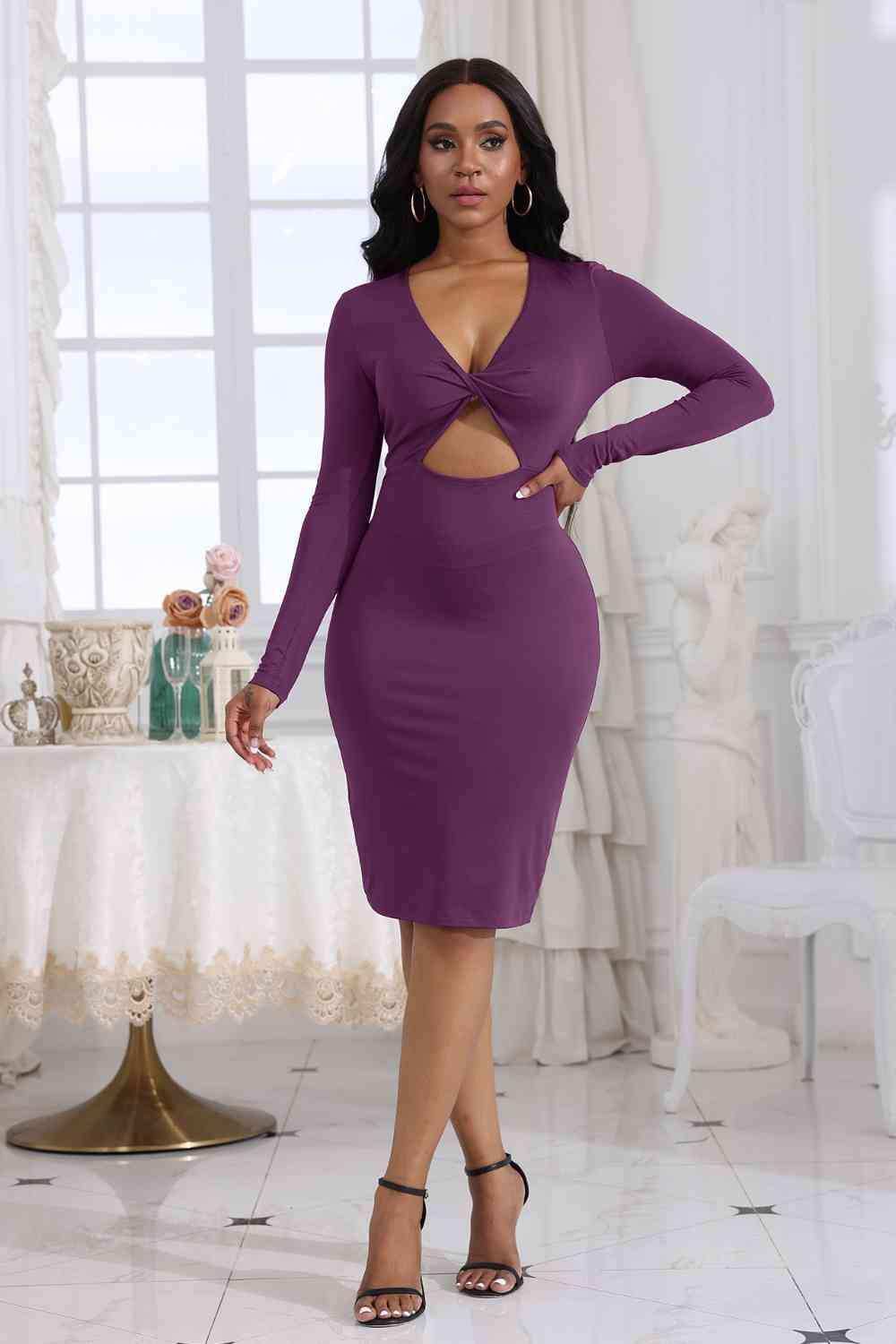 Cutout Twisted Long Sleeve Dress - Trendsi - Flyclothing LLC