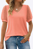 Swiss Dot Puff Sleeve V-Neck Tee - Trendsi - Flyclothing LLC