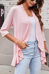 Open Front Ruffle Trim Cardigan - Trendsi