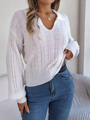 Johnny Collar Drop Shoulder Sweater - Trendsi