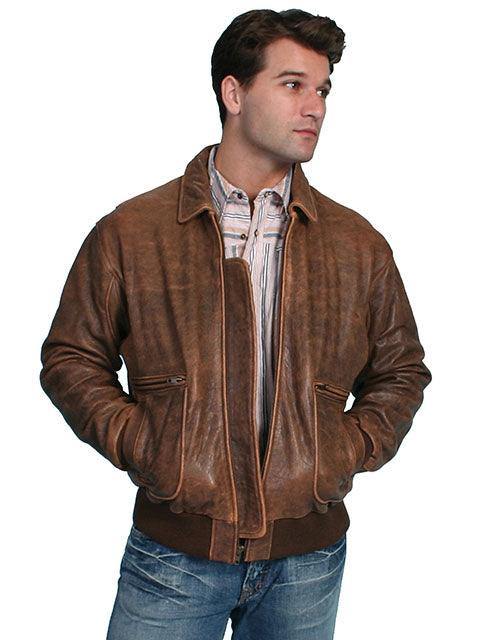 Scully BROWN ANTIQUE LAMB B-2 BOMBER BI-SWING BACK - Scully Leather