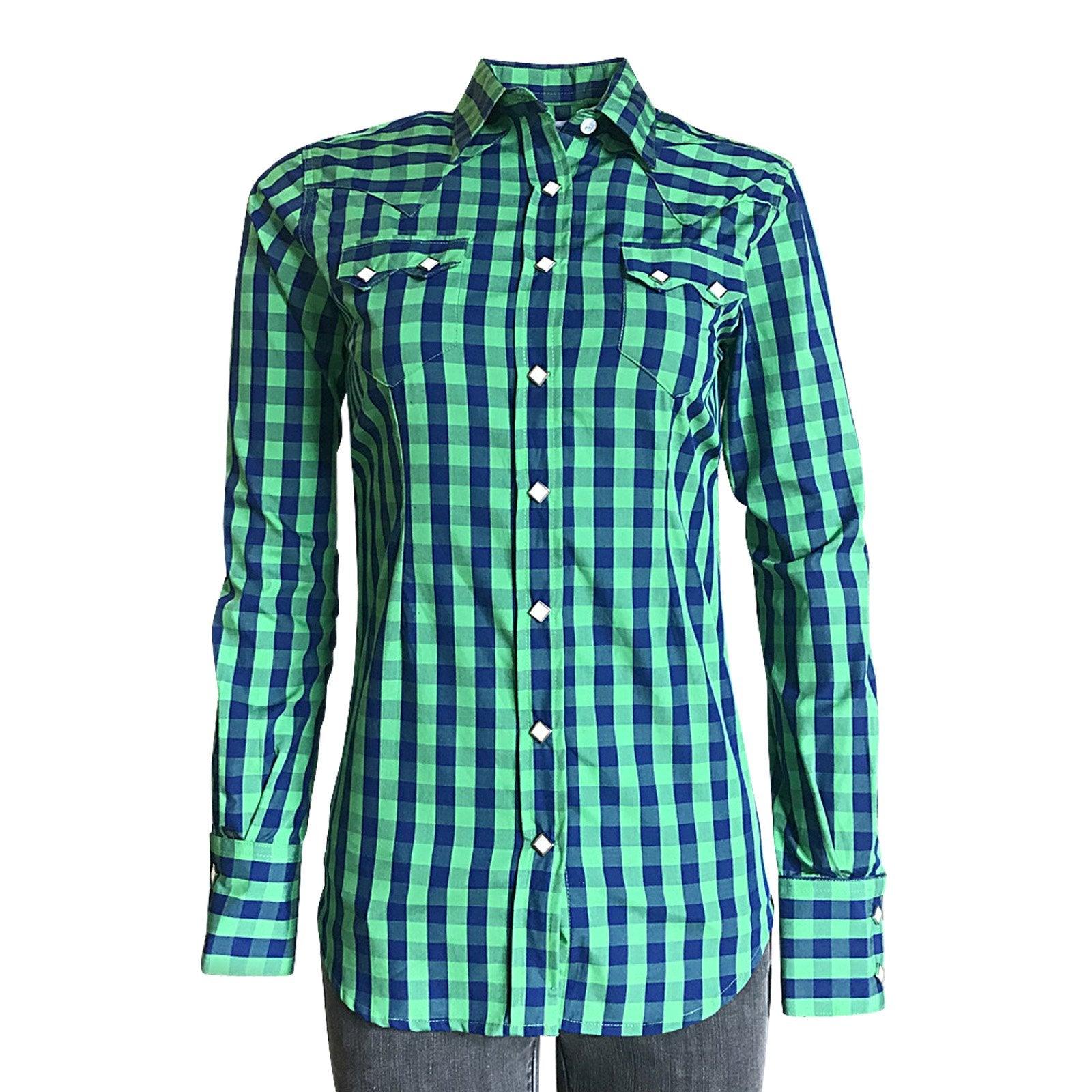 Rockmount Ranch Wear Womens Blue & Green Check Western Shirt - Flyclothing LLC