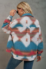 Printed Collared Neck Jacket - Trendsi
