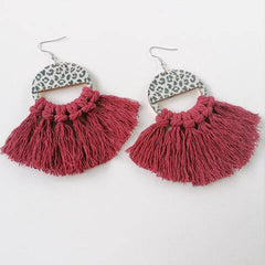 Tassel Detail Leopard Drop Earrings - Trendsi
