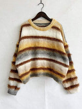 Striped Round Neck Long Sleeve Sweater - Trendsi - Flyclothing LLC
