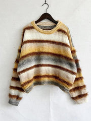 Striped Round Neck Long Sleeve Sweater - Flyclothing LLC
