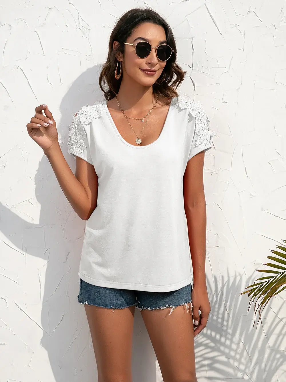 Spliced Lace Cold-Shoulder Blouse - Trendsi - Flyclothing LLC