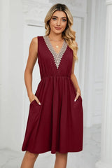 Contrast V-Neck Sleeveless Dress - Trendsi - Flyclothing LLC
