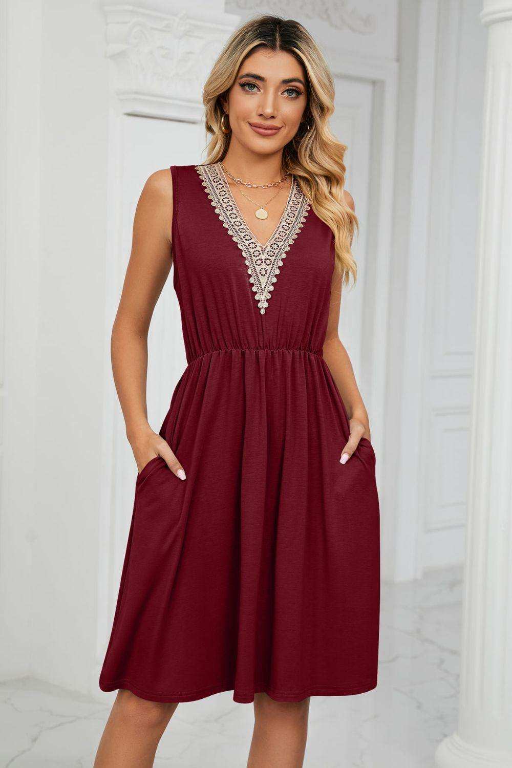 Contrast V-Neck Sleeveless Dress - Trendsi - Flyclothing LLC