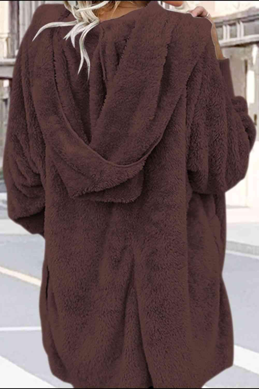 Teddy Hooded Jacket with Pockets - Trendsi - Flyclothing LLC