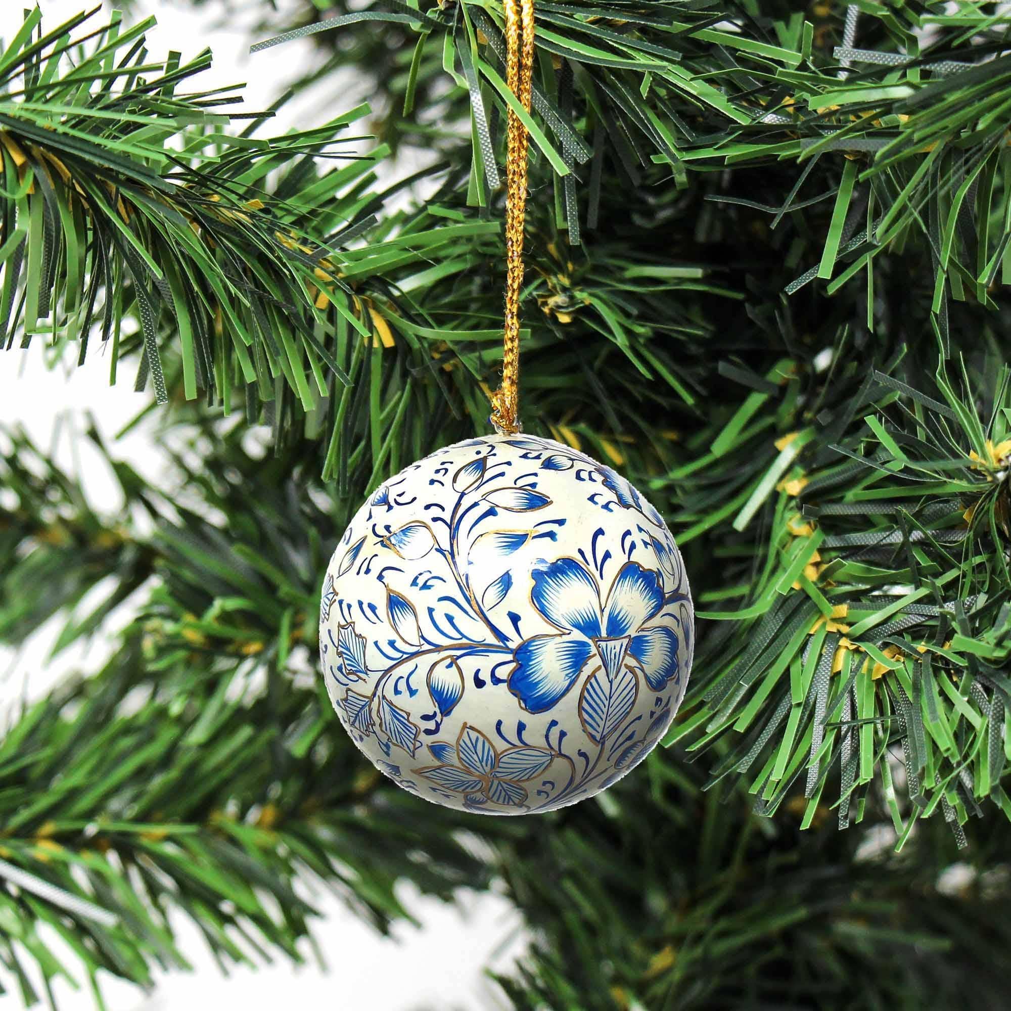 Handpainted Ornaments, Blue Floral - Pack of 3 - Asha Handicrafts