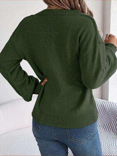 Cable-Knit Buttoned V-Neck Sweater - Trendsi - Flyclothing LLC