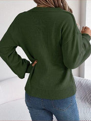 Cable-Knit Buttoned V-Neck Sweater - Trendsi