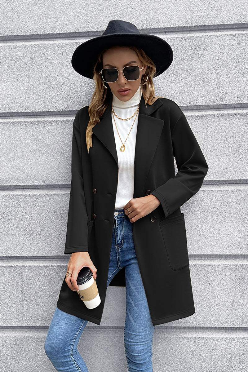Lapel Collar Long Sleeve Blazer - Trendsi - Flyclothing LLC