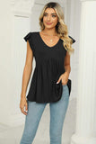 V-Neck Flutter Sleeve Babydoll Blouse - Trendsi - Flyclothing LLC