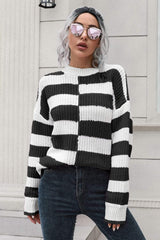 Color Block Dropped Shoulder Sweater - Trendsi - Flyclothing LLC