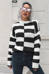Color Block Dropped Shoulder Sweater - Trendsi