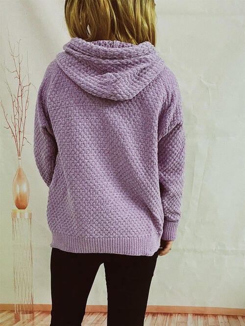 Drawstring Long Sleeve  Hooded Sweater - Trendsi