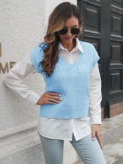 Cable-knit V-Neck Sweater Vest - Trendsi