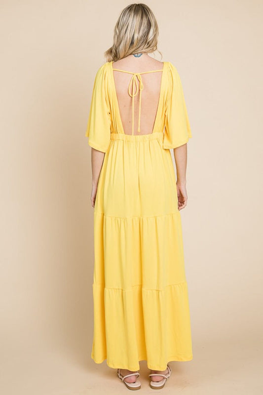 Culture Code Backless Plunge Half Sleeve Tiered Dress - Trendsi