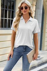 Pocketed Johnny Collar Short Sleeve Blouse - Trendsi - Flyclothing LLC