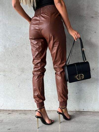 Smocked High Waist Pants with Pockets - Trendsi - Flyclothing LLC