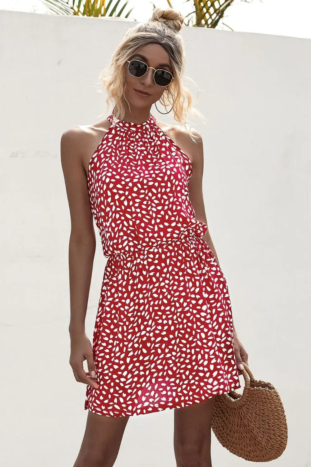 Printed Grecian Neck Mini Dress - Trendsi - Flyclothing LLC