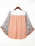 Plus Size Leopard Ruffle Trim Long Sleeve Blouse - Trendsi - Flyclothing LLC