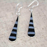 Taxco Silver Black Onyz & Abalone Zebra Long Teardrop Earrings - Artisana - Flyclothing LLC